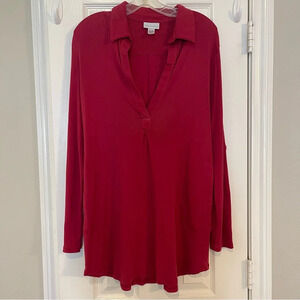 Soft Surrounding Tunic Blouse V Neck Long Adjustable Sleeves Sz Small